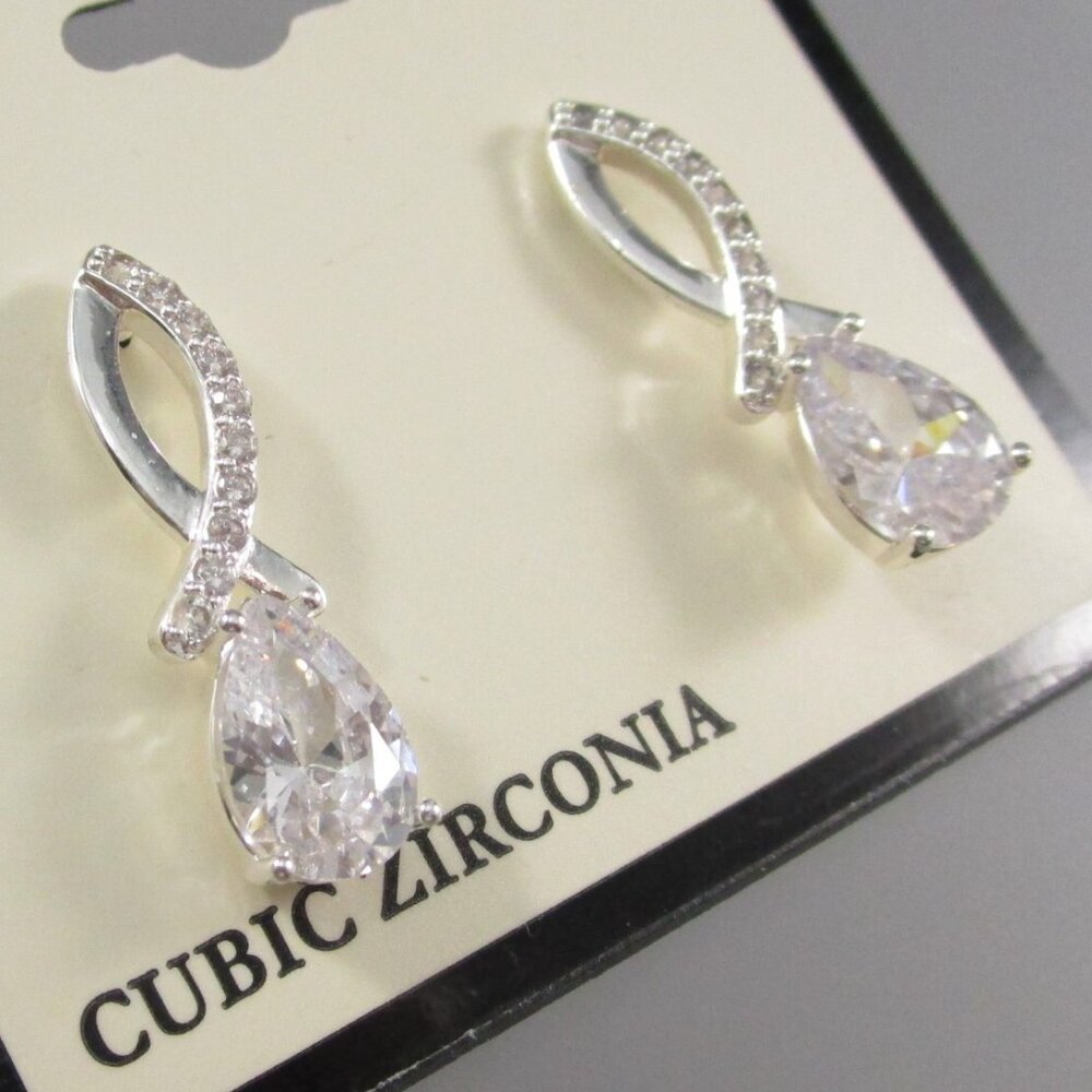 NAPIER Glamorous Silver Clear CZ Stone Twist Drop Earrings**NEW! - Picture 2 of 4